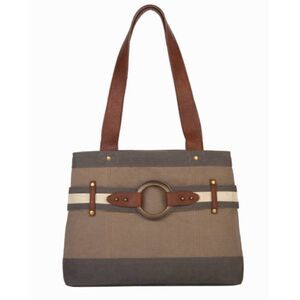 MONA B Canvas Leather Shoulder Bag Upcycled Vintage Recycled Purse Satchel